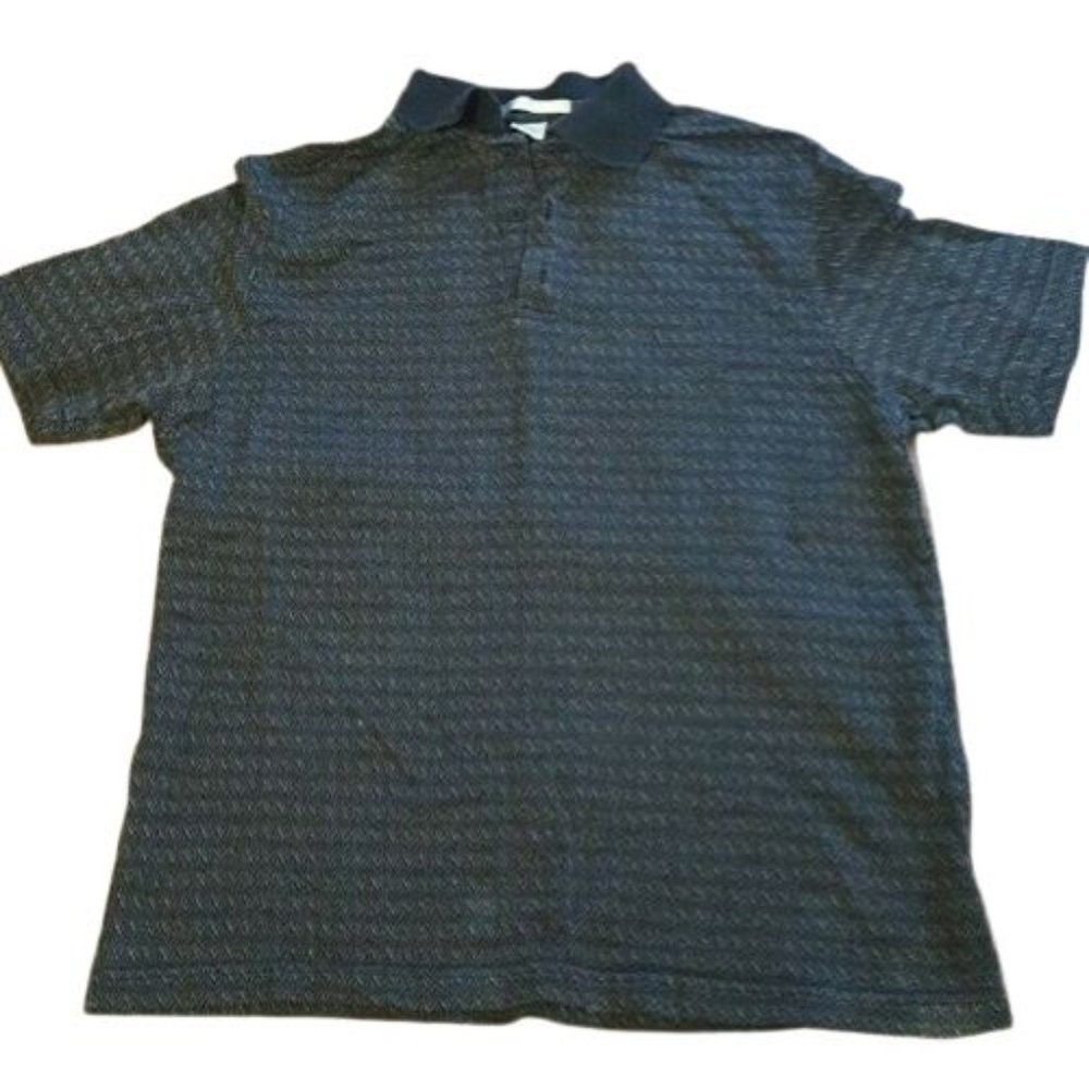 PERRY ELLIS Men's Short Sleeve Polo Shirt Top Zigzag Chevron Print Size L